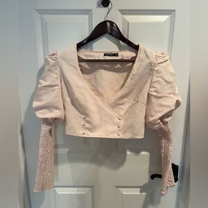 Nasty Gal Light Pink Puff Sleeve Blouse